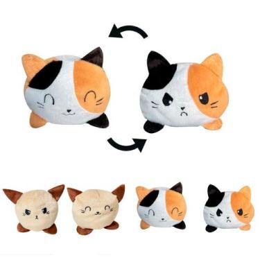 Imagem de Bicho De Pelúcia Gato Brinquedo Gatinho Reversível Feliz Ou Bravo Tik 