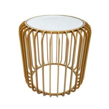 Imagem de Mesa Lateral Redonda Moderna Metal Grade Maior Tampo Espelho - LUXdéco