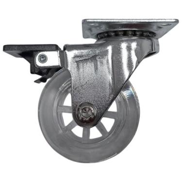 Imagem de Kit Rodízio Gel 50mm Placa Giratório com Freio - 12 Unidades - METALNO