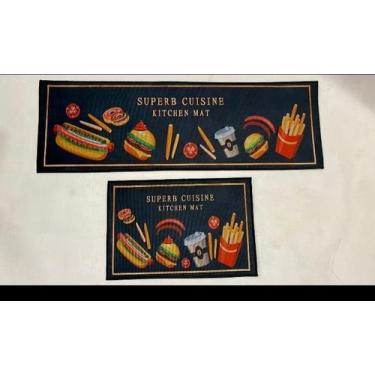 Imagem de Kit Passadeira Tapete de Cozinha Antiderrapante Fast Food - Casa Pedro