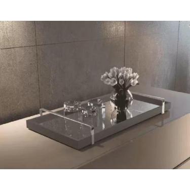 Imagem de BANDEJA ESPELHADA DECORATIVA MADEIRA COM ALÇA 52x29CM - KASAMAIS DECOR