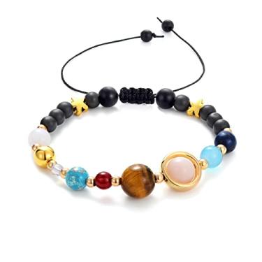 Imagem de Pulseira com sistema solar CULOVITY com pedra preciosa astronomia galáxia Os Nove Planetas Guardiões Joias para homens e mulheres Multicor