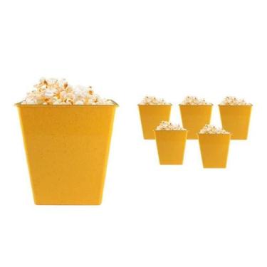 Imagem de Kit 6 Pipoqueira Retrô Fibra Madeira Amarelo 2,6L - Bb Store