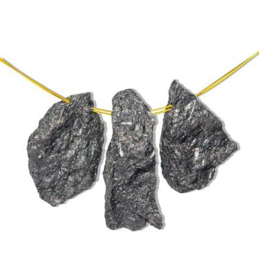 Imagem de 03 Cascalho Quartzo Preto Natural Furo Vazado 20 a 30mm - CristaisdeCu