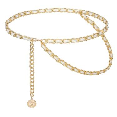 Imagem de Liutufy Cintos femininos modernos de tecido flocado em camadas corrente de cintura de metal para colete social jeans, L: 51.2 in/130 cm, Metal não precioso