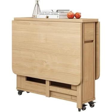 Imagem de Mesa de cozinha retangular dobrável, fácil de mover, mesa de jantar dobrável com cadeiras e rodas, mesa de jantar dobrável multiuso para restaurante, armazém, casa, cozinha, garagem, A, 1,4 m + 4