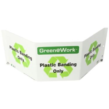 Imagem de Zing Green Products 3046 Placa de plástico reciclado verde no trabalho "Plastic Banding Only" Tri-View, projeta 12,7 cm, 50,8 cm de comprimento, 19 cm de largura