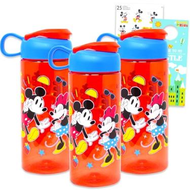 Imagem de Conjunto de garrafas de água Mickey e Minnie Mouse para crianças – Pacote com 3 garrafas, adesivos e mais da Disney | Copos Minnie