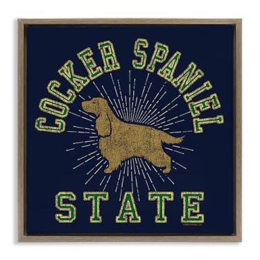 Imagem de Stupell Industries Cocker Spaniel State Framed Floater Canvas Wall Art Design por Spirit Animals/Life Is High, moldura flutuante marrom, 45,7 x 45,7 cm