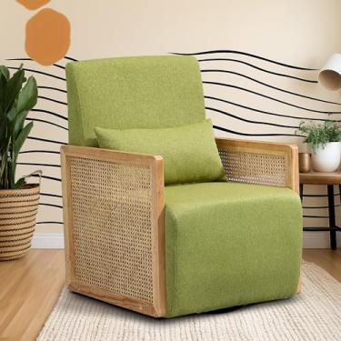 Imagem de Dolonm Cadeira de sofá giratória com apoios de braço de vime, cadeira estofada moderna, cadeira de sofá de linho para sala de estar, quarto, sala de jogos, escritório em casa ou lounge, verde