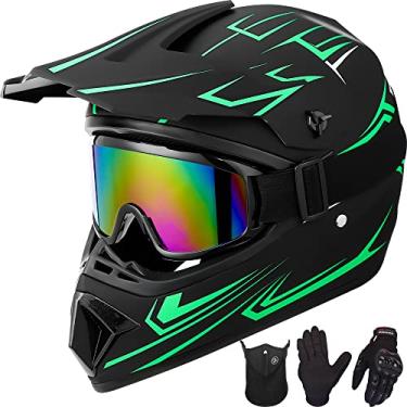 Imagem de Yesmotor Capacete Infantil de Motocross para Jovens, Rosto Inteiro, Motocicleta, Dirt Bike, Off-Road, Mountain Bike, Bmx Mx, Capacete Atv Com(Luvas, Máscara de Óculos) Conjunto de 4 Peças - Aprovado P