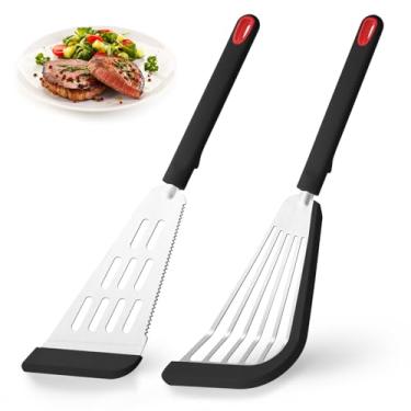 Imagem de Maywe Tanso Espátula de Peixe de Silicone para Peixe, com Fenda de Aço Inoxidável Fino, Resistente ao Calor para Panelas Antiaderentes