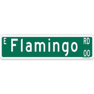 Imagem de Flamingo Rd Las Vegas Theme Street Sign 40.6 cm x 10.2 cm Tin Wall Decor Sin City Gambling Capital Neon City The Strip Garage Home Bar Decoration (FlamingoStreet)