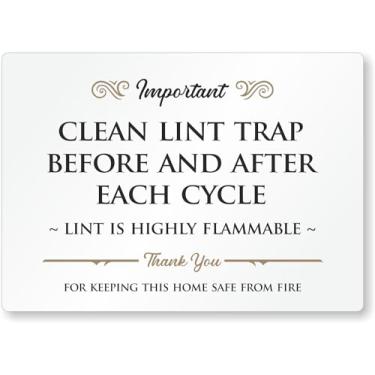 Imagem de SmartSign Placa Clean Lint Trap Before After Each Cycle para Airbnb - 12,7 cm x 17,8 cm, acrílico, fitas adesivas de espuma, preto/dourado/branco