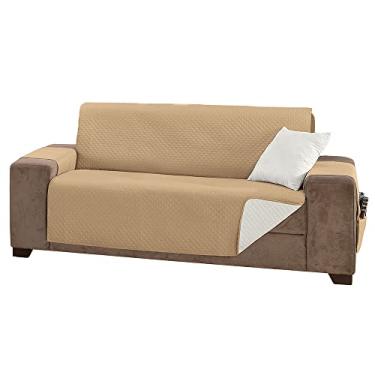 Imagem de Protetor De Sofá Impermeável 3 Lugares King Liso Dupla Face Tecido Microfibra Kaqui/Palha
