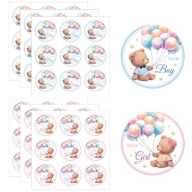 Imagem de 54 adesivos de revelação de gênero, 5 cm azul rosa equipe menino equipe menina adesivos autoadesivos revelação de gênero etiquetas para scrapbook jogos chá de bebê lembrancinhas de festa (estilo urso)