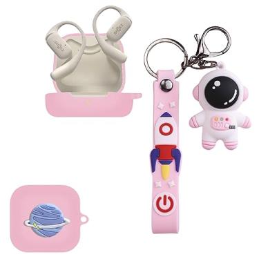 Imagem de SKPY Capa de astronauta fofa compatível com SHOKZ OpenFit, pingente de desenho animado legal de silicone macio com capa de chaveiro para meninos, meninas, mulheres, homens e adolescentes
