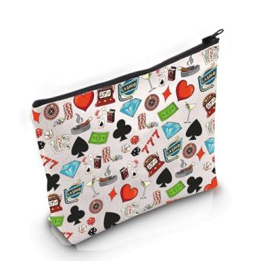 Imagem de VAMSII Casino Lover Gift Gambling Theme Makeup Bag Gambler Lucky Cosmetic Bag Slots Dice Poker Chips Gift, Tema de jogos de azar M, Portátil