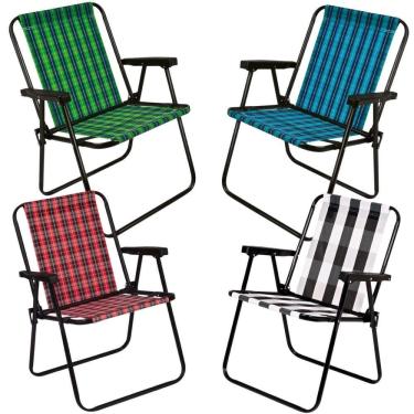 Imagem de Cadeira de Praia Alta em Aço Pintado até 110kg Xadrez MOR