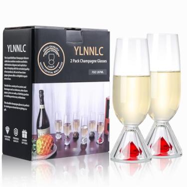 Imagem de Conjunto de 2 taças de champanhe sem haste de 200 ml, taças de champanhe reutilizáveis sem chumbo com base de rubi de cristal, copos de coquetel, copos Prosecco, copos de mimosa, presente para