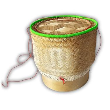 Imagem de Cesta de arroz pegajosa Kratip recipiente tailandês tigela de servir bambu tailandês laos tecelagem tradicional vime servindo viagem depois de manter aquecido