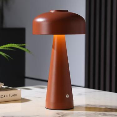 Imagem de Cogumelo Sem Fio Abajur De Mesa Moderno Regulável Toque Luz Noturna Recarregável Abajur De Acrílico Abajur De Cabeceira Para Quarto Hotel Restaurante(Brown)