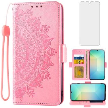 Imagem de Asuwish Capa de telefone para Samsung Galaxy A06 capa carteira de vidro temperado protetor de tela porta-cartão de crédito flip bolsa alça de pulso suporte fólio cordão slot acessórios para celular