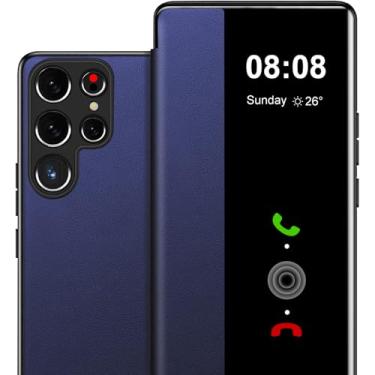Imagem de Capa para Samsung Galaxy S21 Ultra Flip de couro transparente S-View, para Samsung S21 Ultra, capa protetora de janela inteligente, capa protetora à prova de choque para Samsung 5G S21 Ultra, visão