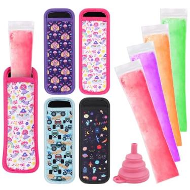 Imagem de 100 sacos descartáveis de molde de picolé de gelo, 4 suportes para picolé, vem com um funil, tubos de congelador sem BPA, lanche saudável, iogurte, palito de iogurte, suco, smoothies de frutas, mangas