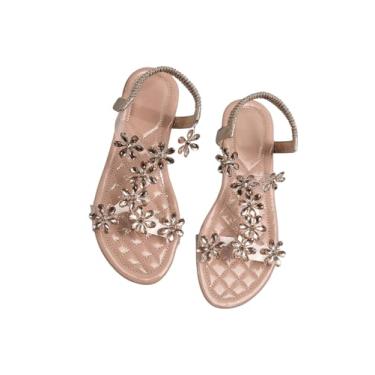 Imagem de GORGLITTER Sandália feminina de strass transparente com tira no tornozelo elegante e bonita com tiras para casamento, férias e noivas 2025, Ouro rosa, 36