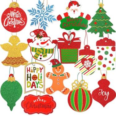 Imagem de Etiquetas grandes de Natal, 80 etiquetas de presente de papel de Natal com glitter, etiquetas de nome penduradas com cordão, etiquetas decorativas para presente de Natal, artesanato, lembrancinhas de