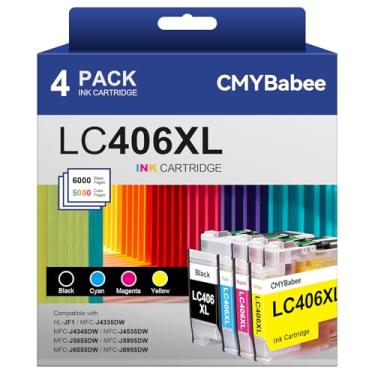 Imagem de CMYBabee Cartuchos de tinta compatíveis LC406XL para impressora Brother para Brother LC406 LC406XL Funciona com impressora Brother MFC-J4335DW MFC-J4535DW MFC-J5855DW MFC-J5855DW MFC-J6955DW