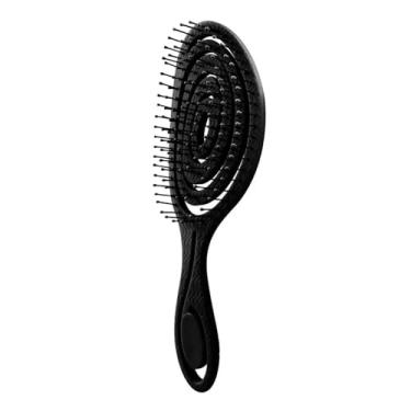 Imagem de Pente de massagem elástica Pente de cabelo emaranhado Escova de cabelo desembaraçadora Oco Escovas de cabelo cacheado molhado Pente Ferramentas de estilo de salão (preto)