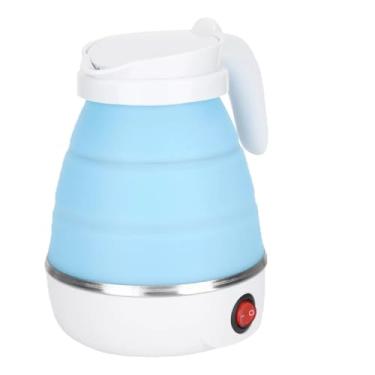 Imagem de Chaleira Elétrica Dobrável, Portátil, Silicone Azul e Branco, com Interruptor Liga/Desliga