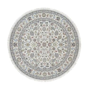 Imagem de Shahbanu Rugs Tapete redondo branco Nain com design floral de lã e seda atado à mão 250 KPSI (2,8 m x 2,5 m)