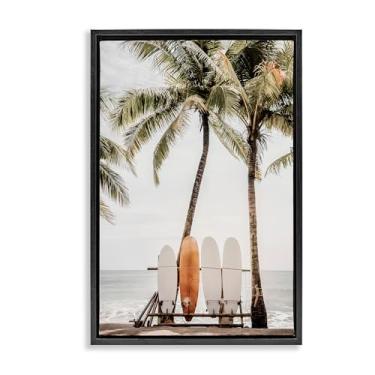 Imagem de Stupell Industries Hawaii Surfboards View Black Floater Framed Canvas Wall Art Design por Sisi and Seb, 43 x 63 cm