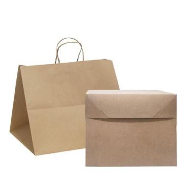 Imagem de Kit Embalagem para Bolo - Caixa sem visor 25x 25x 20 + Sacola de Papel