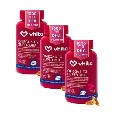 Imagem de Ômega 3 DHA 1000mg com Vitamina E Vhita - Suporte à Saúde Cerebral - Selo IFOS, Forma TG, 3 potes com 60 Cápsulas cada, Vhita