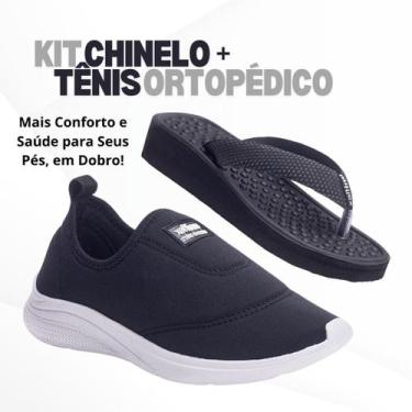 Imagem de Kit Tenis Feminino Casual Massageador + Chinelo Ortopédico Anatômico C