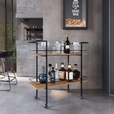Imagem de Carrinho Bar Estilo Industrial com 2 Prateleiras P1036 Placa e Ponto P