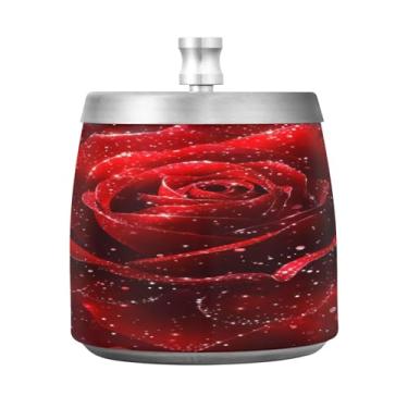 Imagem de Cinzeiro de glitter rosa com tampa, cinzeiros externos para pátio, cinzeiro de aço inoxidável inodoro sem fumaça para varanda de escritório em casa