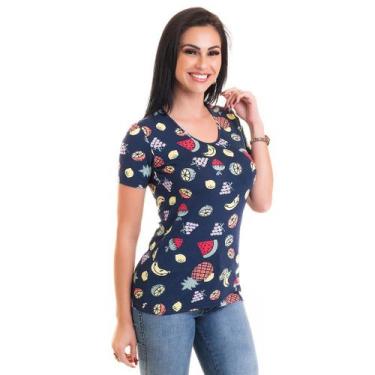 Imagem de Blusa Feminina Viscose Estampada 12429 - Konciny confecções, Azul escu