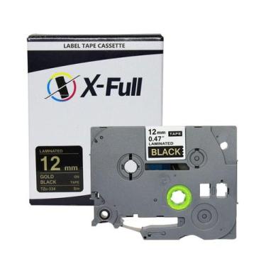 Imagem de Fita rotuladora compatível Brother TZe-334 12MMx8M Dourado no Preto - 