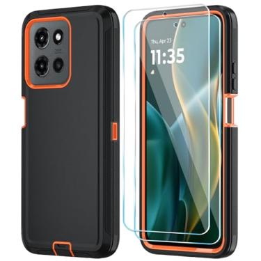 Imagem de Qinmay Capa de celular para Motorola Moto G Power 5G 2025 com protetor de tela HD, resistente à prova de choque e capa para celular (laranja preta, para Moto G Power 5G 2025)