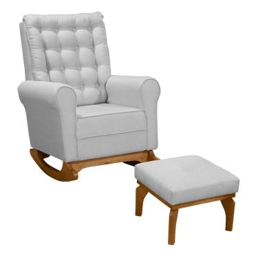 Imagem de Poltrona de Amamentação e Descanso Paris com Base Balanço e Puff Linho Cinza - Desk Design