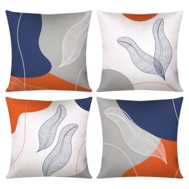 Imagem de Kit 04 Capa De Almofada 45cm x 45cm Decorativa Modernas Modern Print(ABSTRATO LARANJA E AZUL)