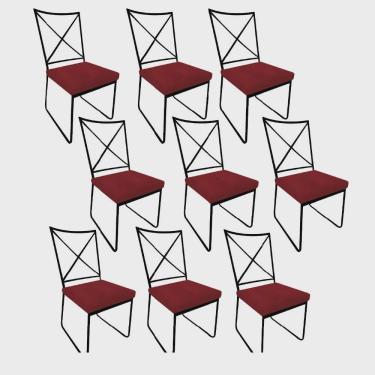 Imagem de Kit 09 Cadeiras Sala de Jantar Escritório Office Clark Industrial Ferro Preto Corino Vermelho - Ahz Móveis