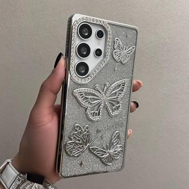 Imagem de MVVKKY Para S24 Ultra Butterfly Case Luxo Transparente Revestimento Soft Cover (Para S24 Ultra/Prata)