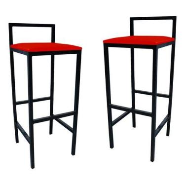 Imagem de Kit 2 Banqueta Alta Quadrada Industrial Cozinha Balcão Bar - Moveraço,
