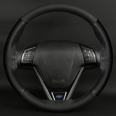 Imagem de Capa universal para volante de fibra de carbono, acessório interno de carro, protetor de roda de couro de microfibra preto para homens e mulheres, respirável e antiderrapante, 37 a 38 cm